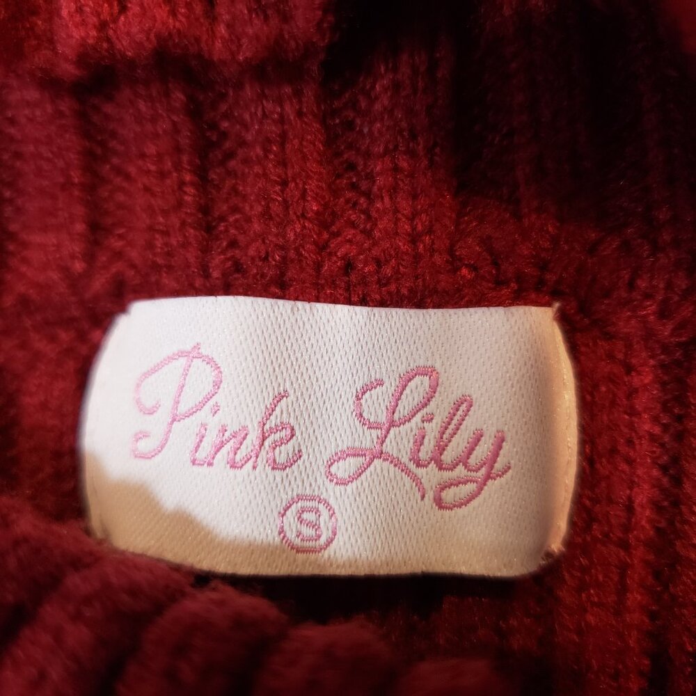 Pink Lily Ribbed Sweater Dress Womens’s Size Small S Deep Red Super Soft / A247 - Picture 6 of 7